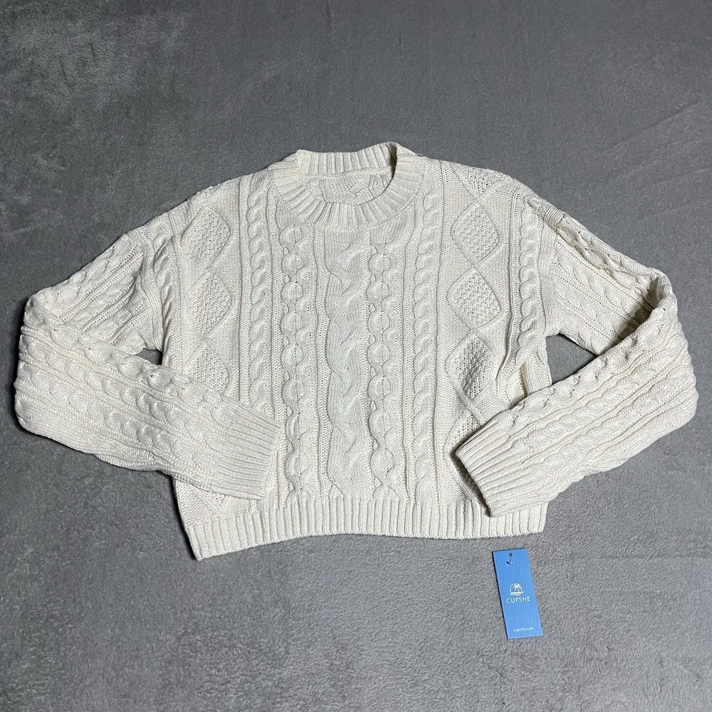 Cupshe Cream Cable Knit Crewneck Sweater